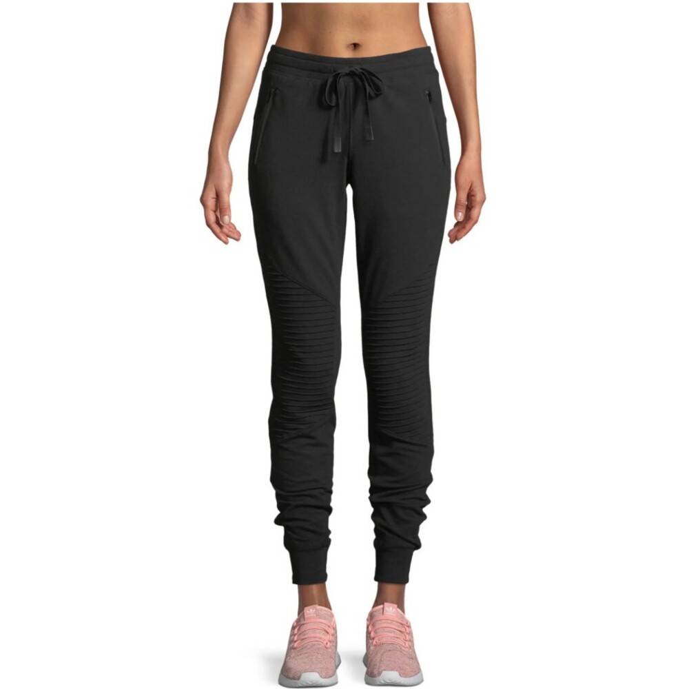 Alo Yoga Black Modal Cotton Moto Zipper Pocket Jogger Sweatpants